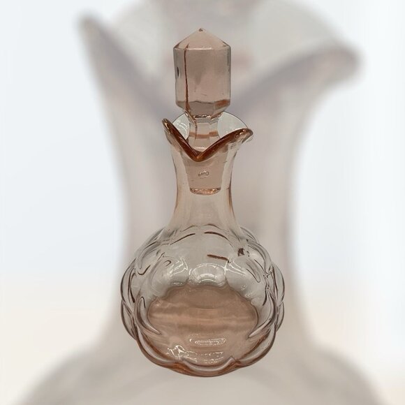 Pink Depression Glass 5" Bottle with Hexagon Shaped Stopper, MCM Collectible - Picture 4 of 13